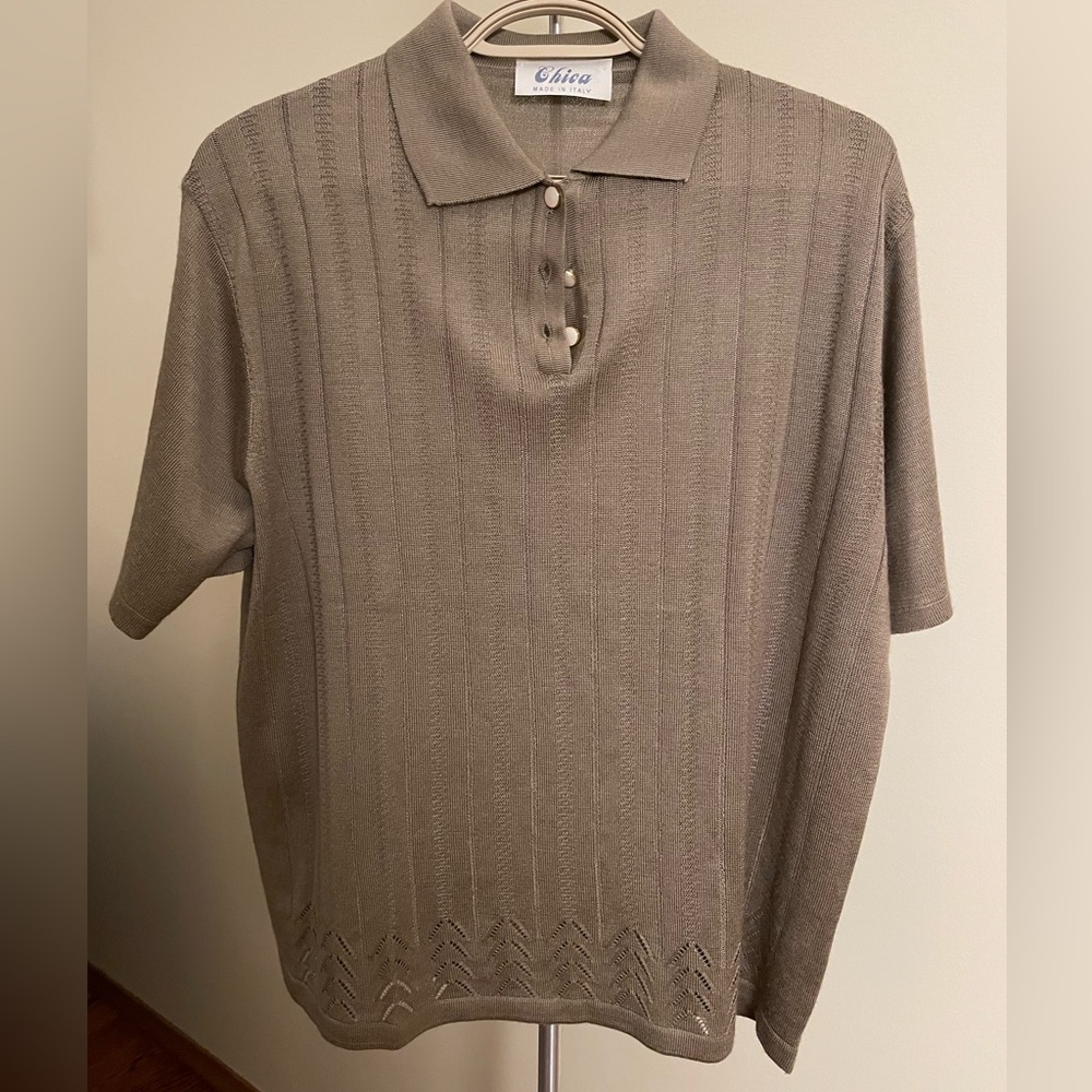 Chic Taupe Polo Knit Top